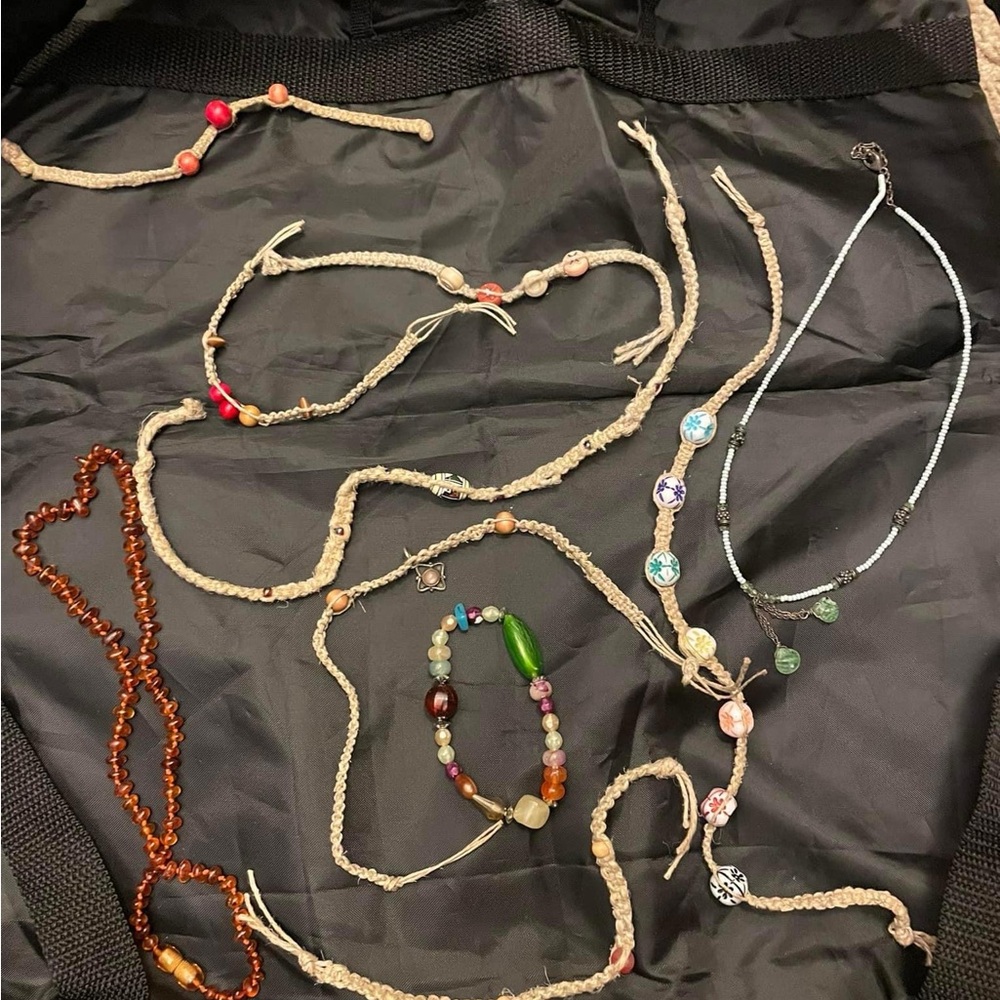 🌿 Handcrafted Beaded Hemp Jewelry Set | Boho Necklace & Bracelet Artisan Set